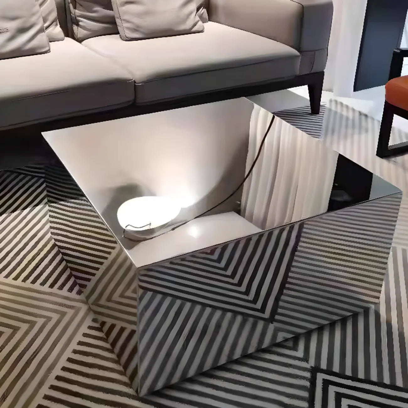 Reflective Modern Silver Metal Coffee Table