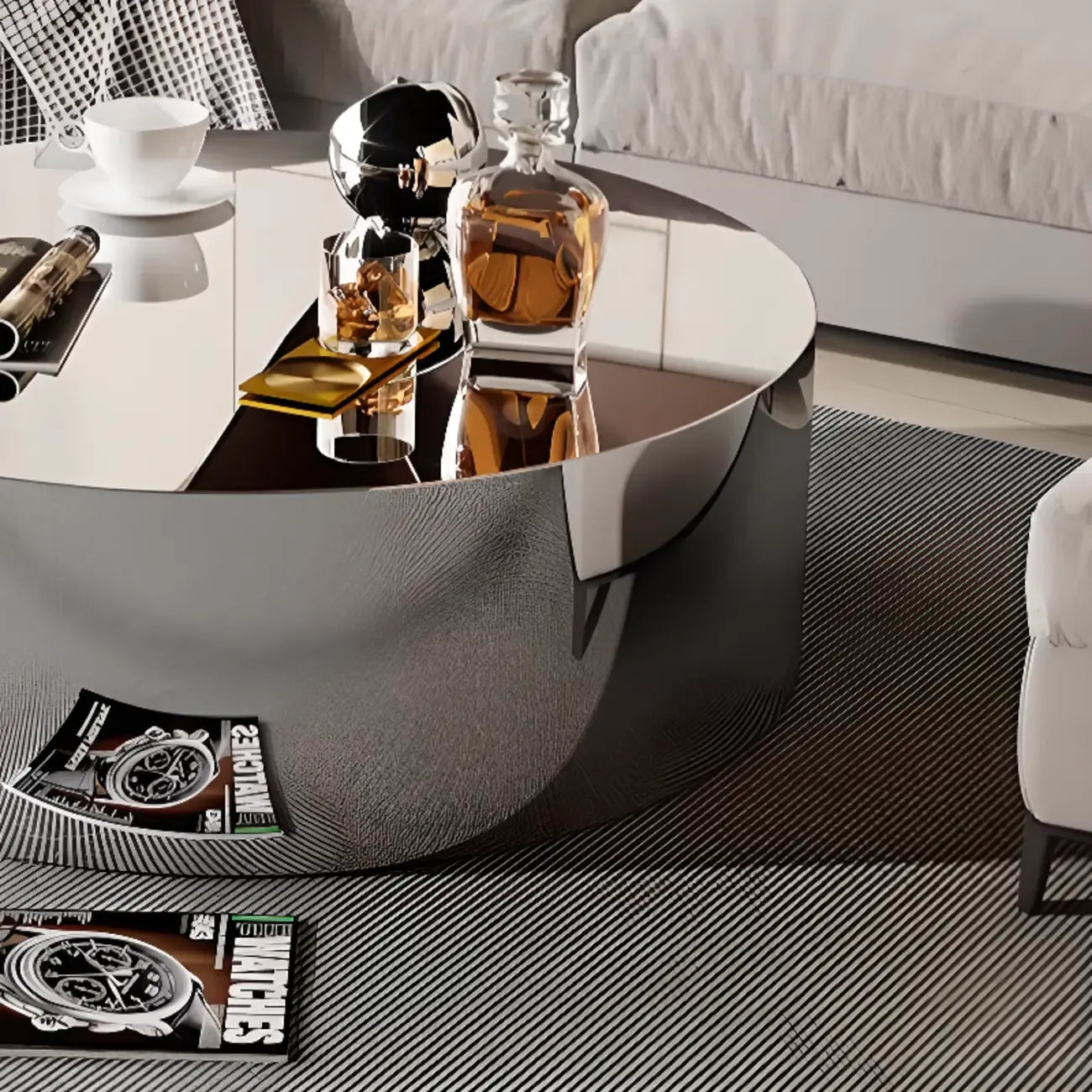 Reflective Modern Silver Metal Coffee Table