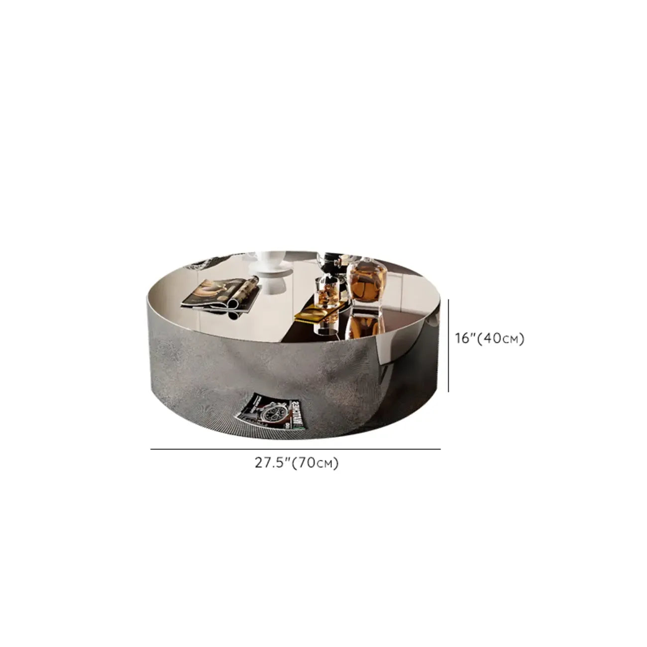 Reflective Modern Silver Metal Coffee Table