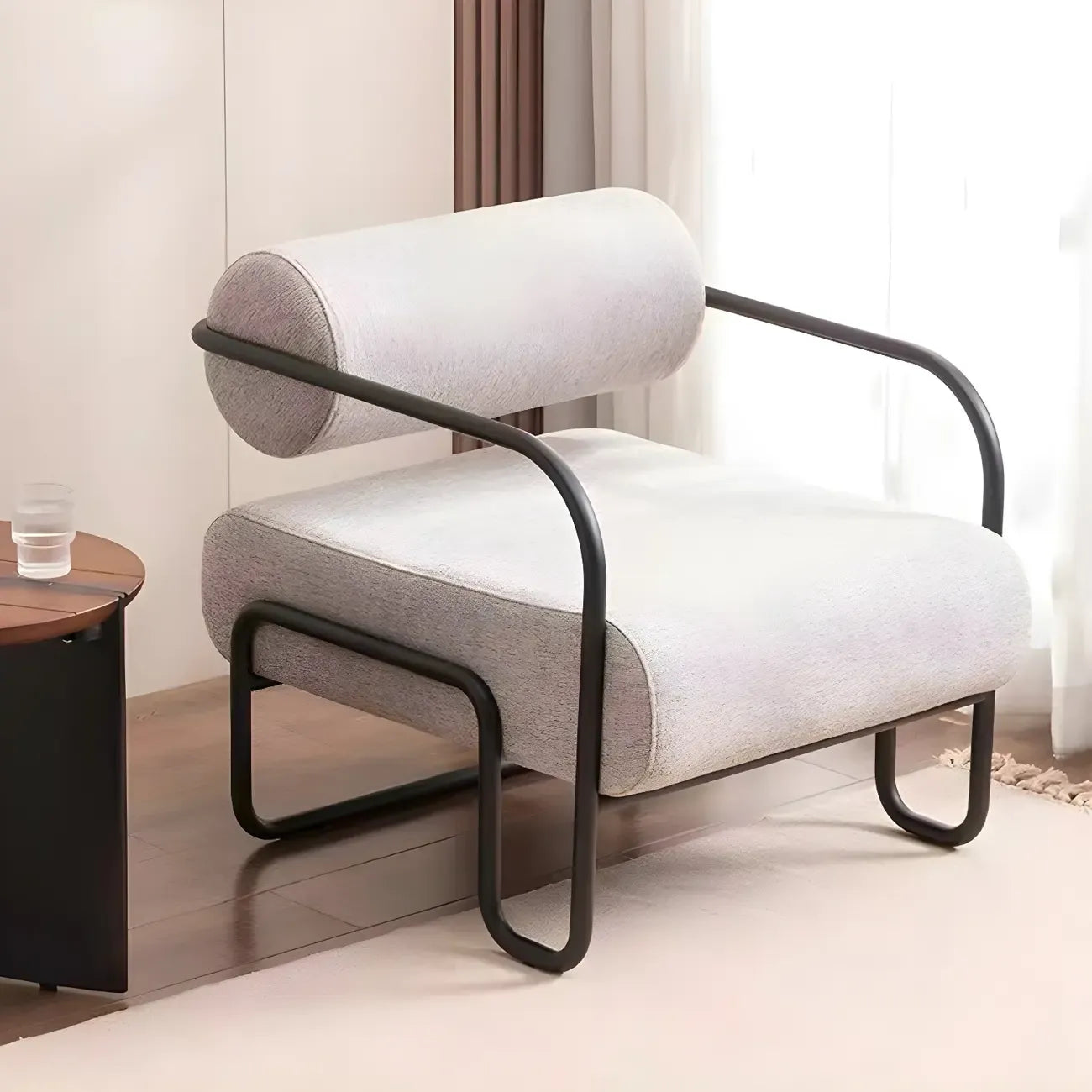 Industrial Leather/Velvet Accent Chair with Metal Frame