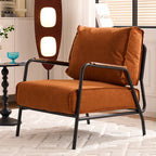Modern Leather Accent Chair with Pillow and Metal Arms