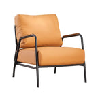 Modern Leather Accent Chair with Pillow and Metal Arms