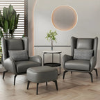 Modern Beige Leather Accent Chair with One Pillow