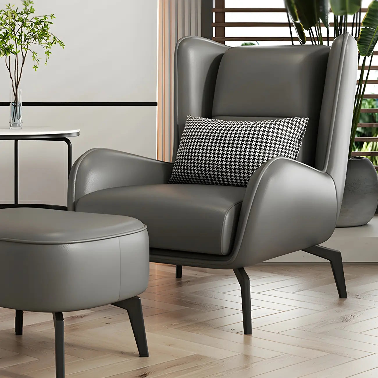 Modern Beige Leather Accent Chair with One Pillow