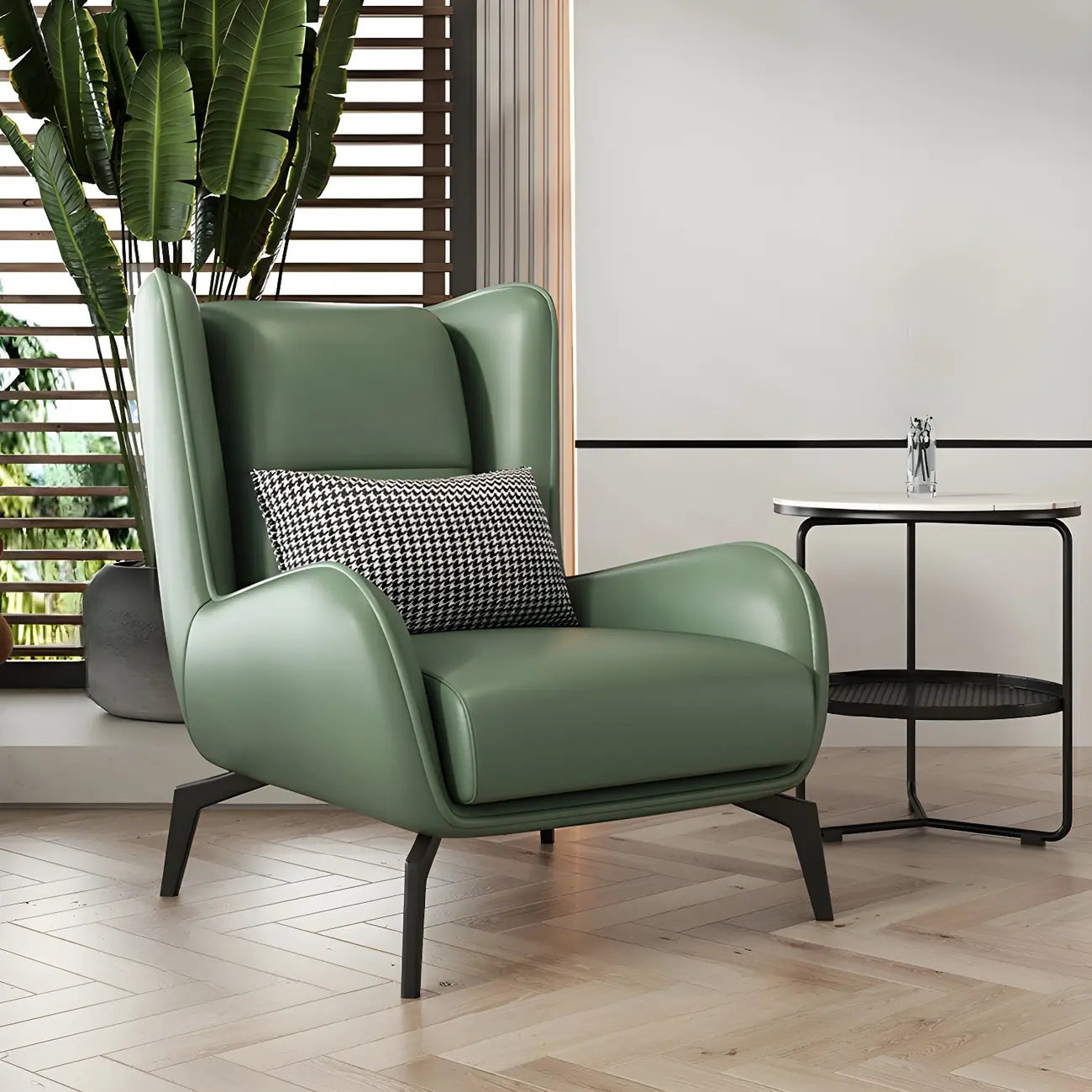 Modern Beige Leather Accent Chair with One Pillow