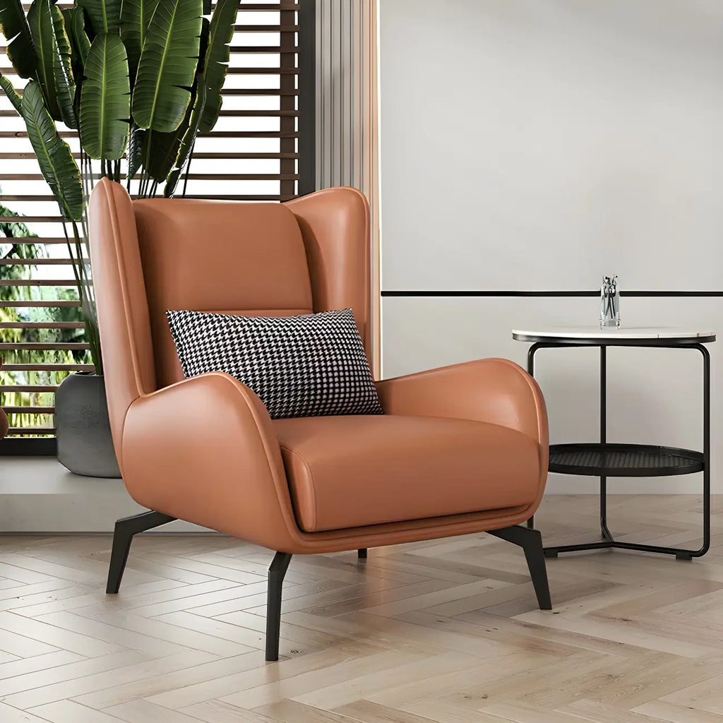 Modern Beige Leather Accent Chair with One Pillow