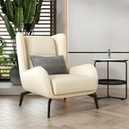 Modern Beige Leather Accent Chair with One Pillow