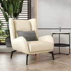 Modern Beige Leather Accent Chair with One Pillow