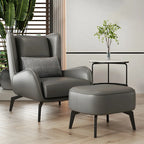 Modern Beige Leather Accent Chair with One Pillow