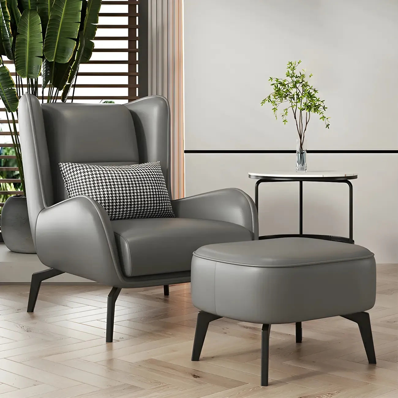 Modern Beige Leather Accent Chair with One Pillow