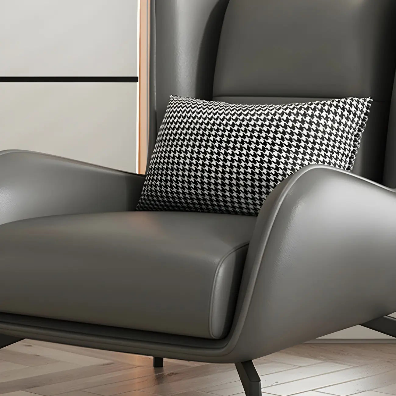Modern Beige Leather Accent Chair with One Pillow