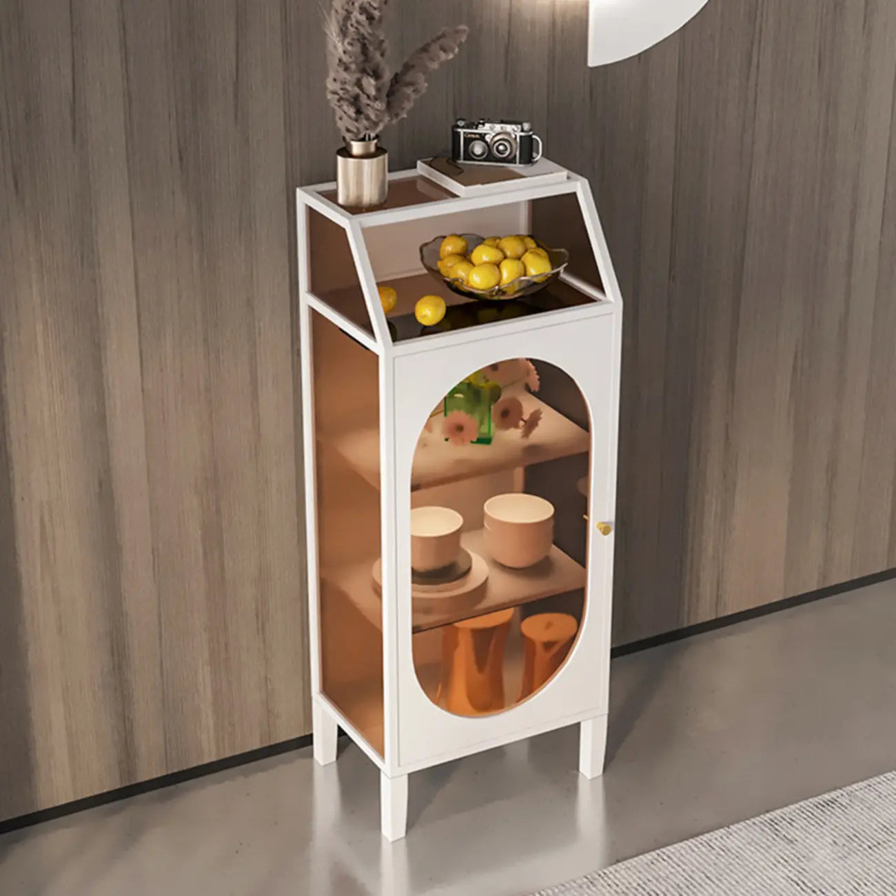 Minimalist Metal Glass Door White China Cabinet