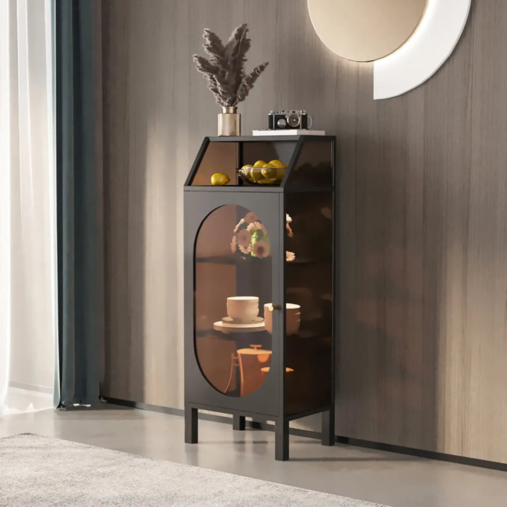 Minimalist Metal Glass Door White China Cabinet