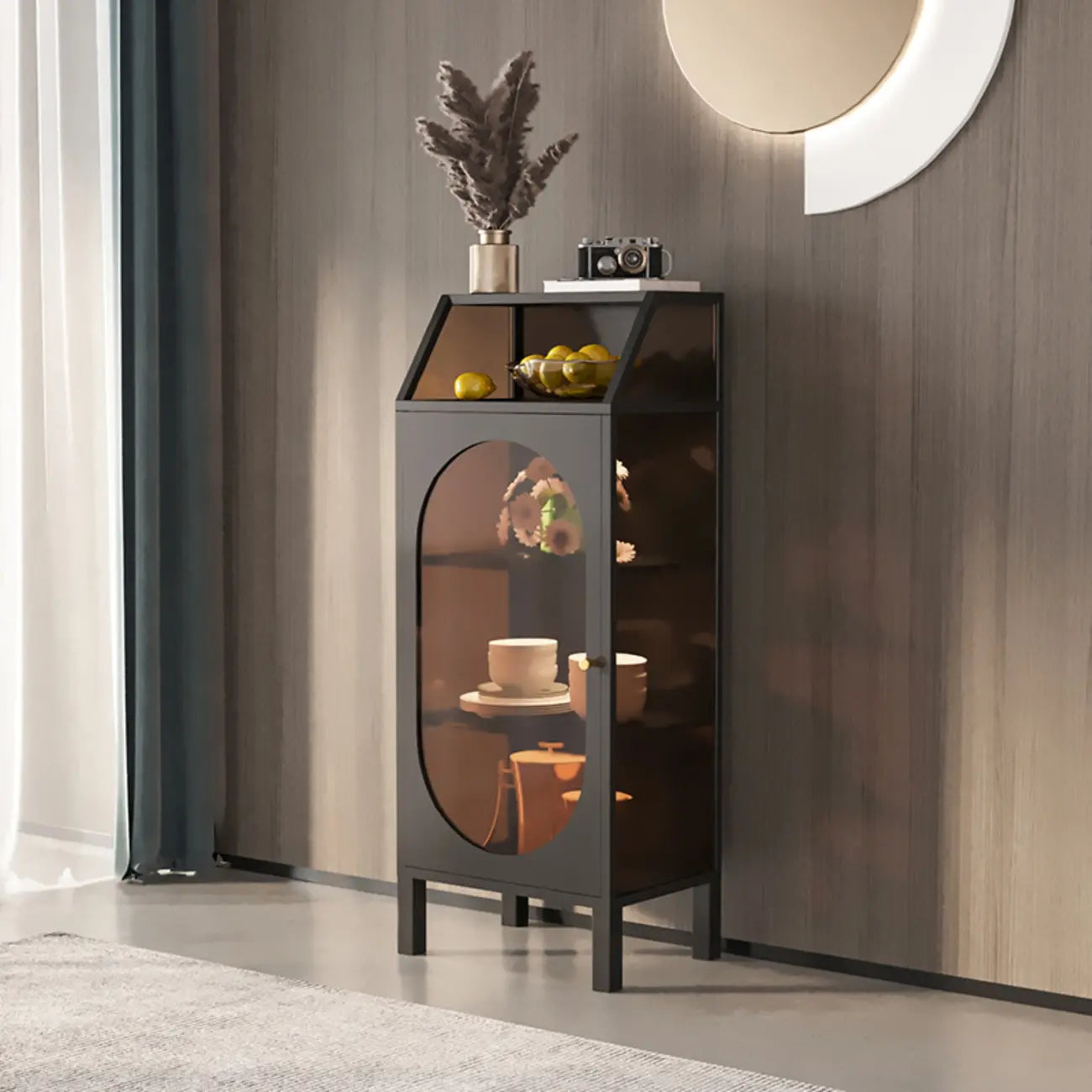 Minimalist Metal Glass Door White China Cabinet