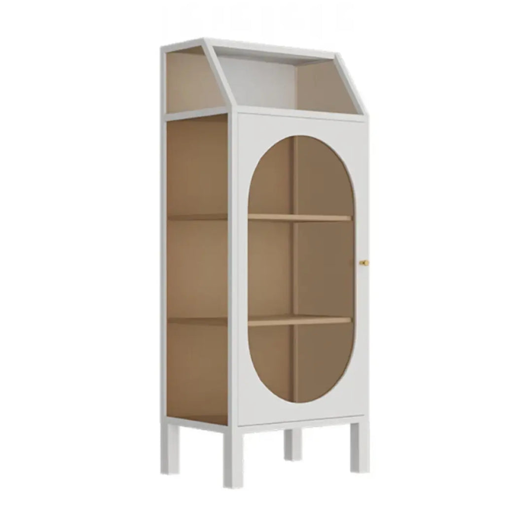 Minimalist Metal Glass Door White China Cabinet