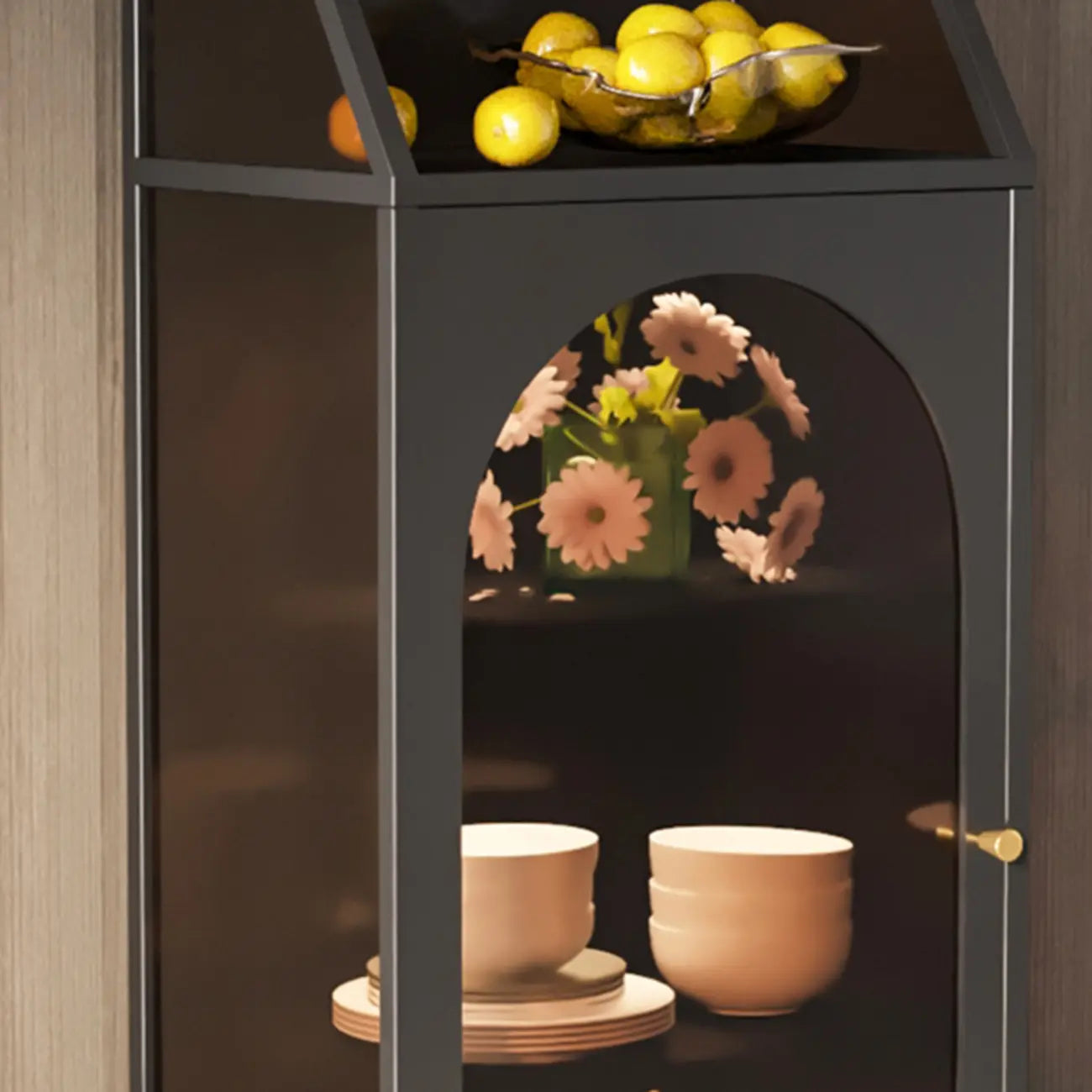 Minimalist Metal Glass Door White China Cabinet