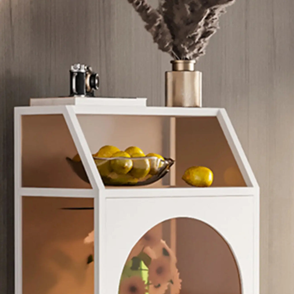 Minimalist Metal Glass Door White China Cabinet