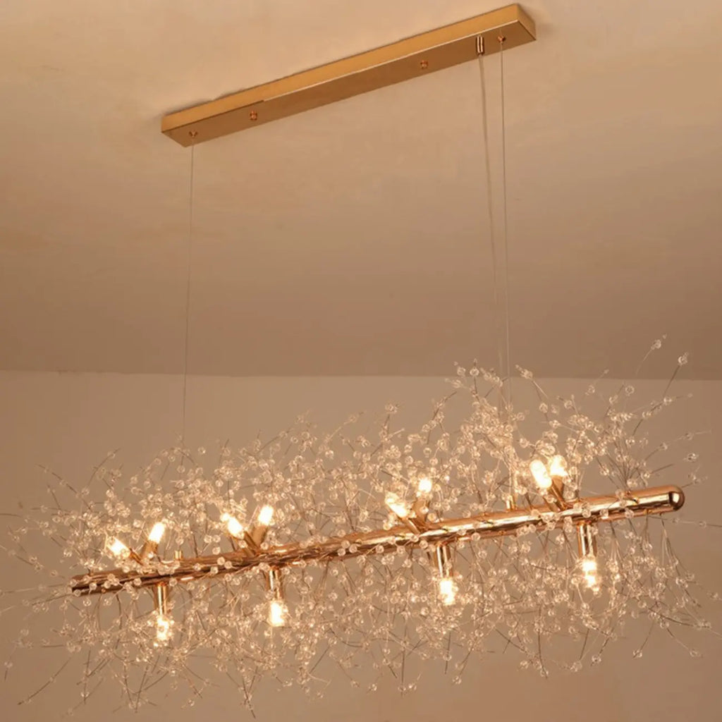 Golden Geometric Crystal Island Light Adjustable Hanging Length