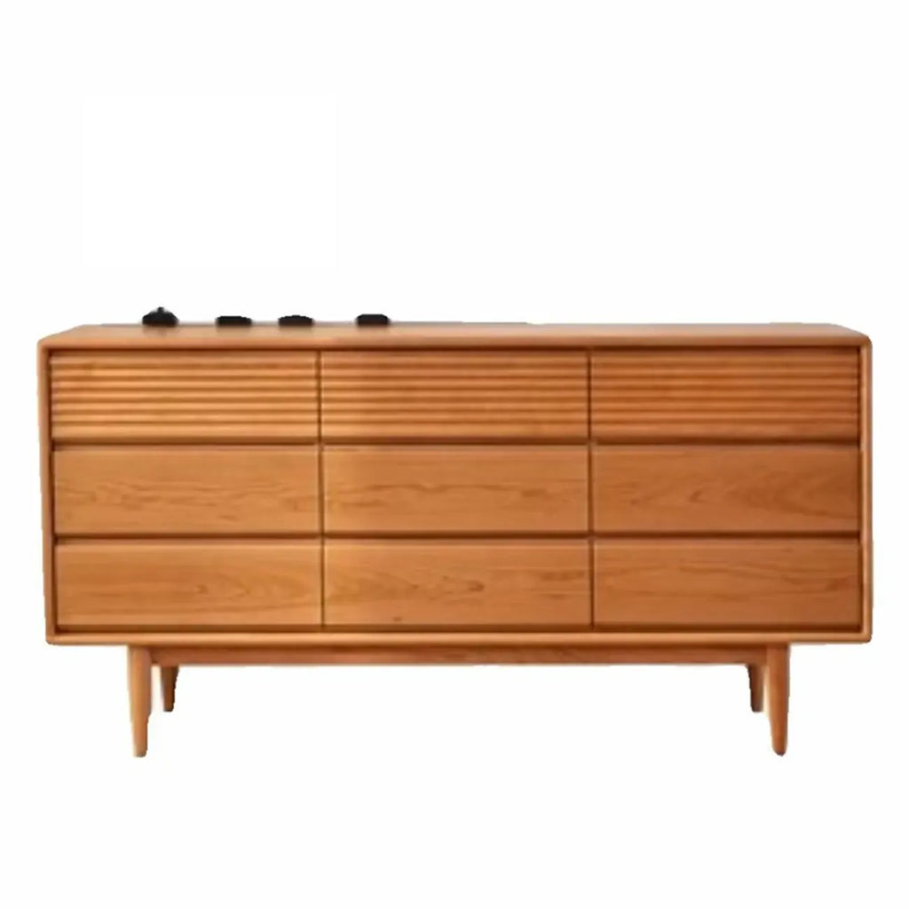 63 L Horizontal Wooden Brown Triple Dresser with 9 Drawers