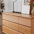 63 L Horizontal Wooden Brown Triple Dresser with 9 Drawers