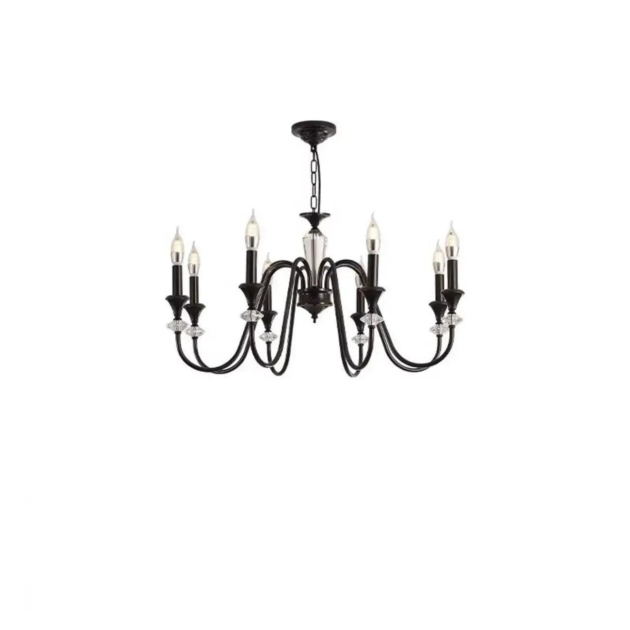 Vintage Black Metal Candlestick Crystal Chandelier