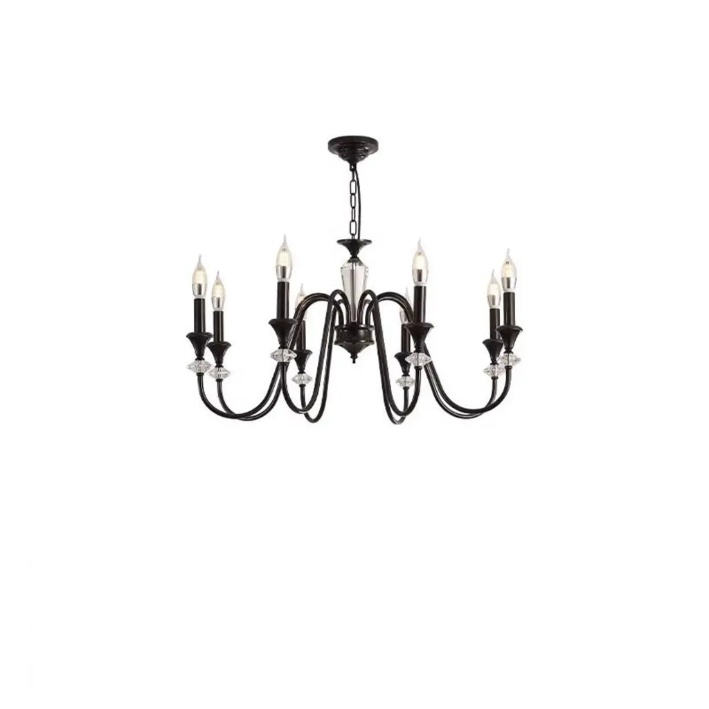 Vintage Black Metal Candlestick Crystal Chandelier