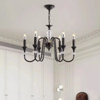 Vintage Black Metal Candlestick Crystal Chandelier