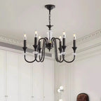 Vintage Black Metal Candlestick Crystal Chandelier
