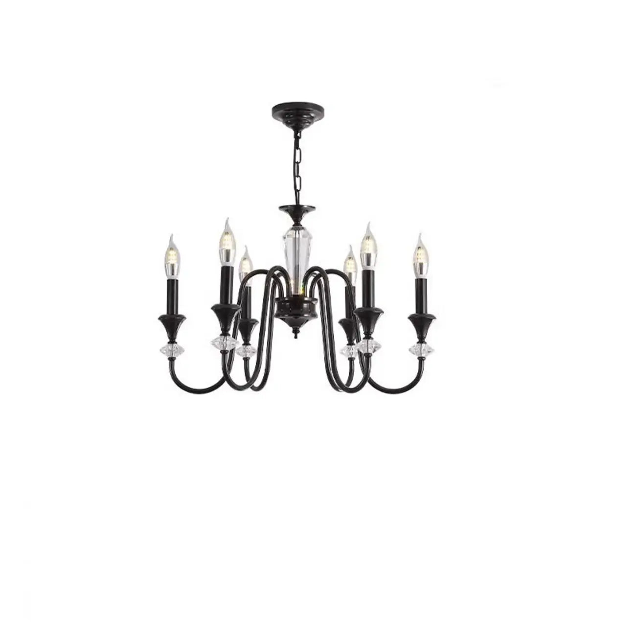 Vintage Black Metal Candlestick Crystal Chandelier