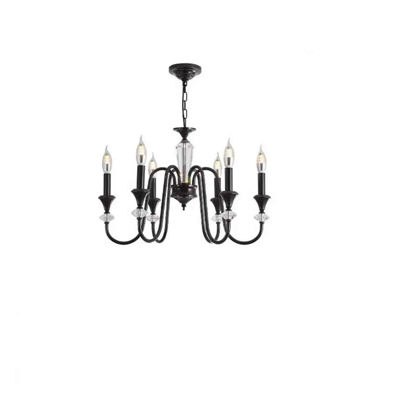 Vintage Black Metal Candlestick Crystal Chandelier