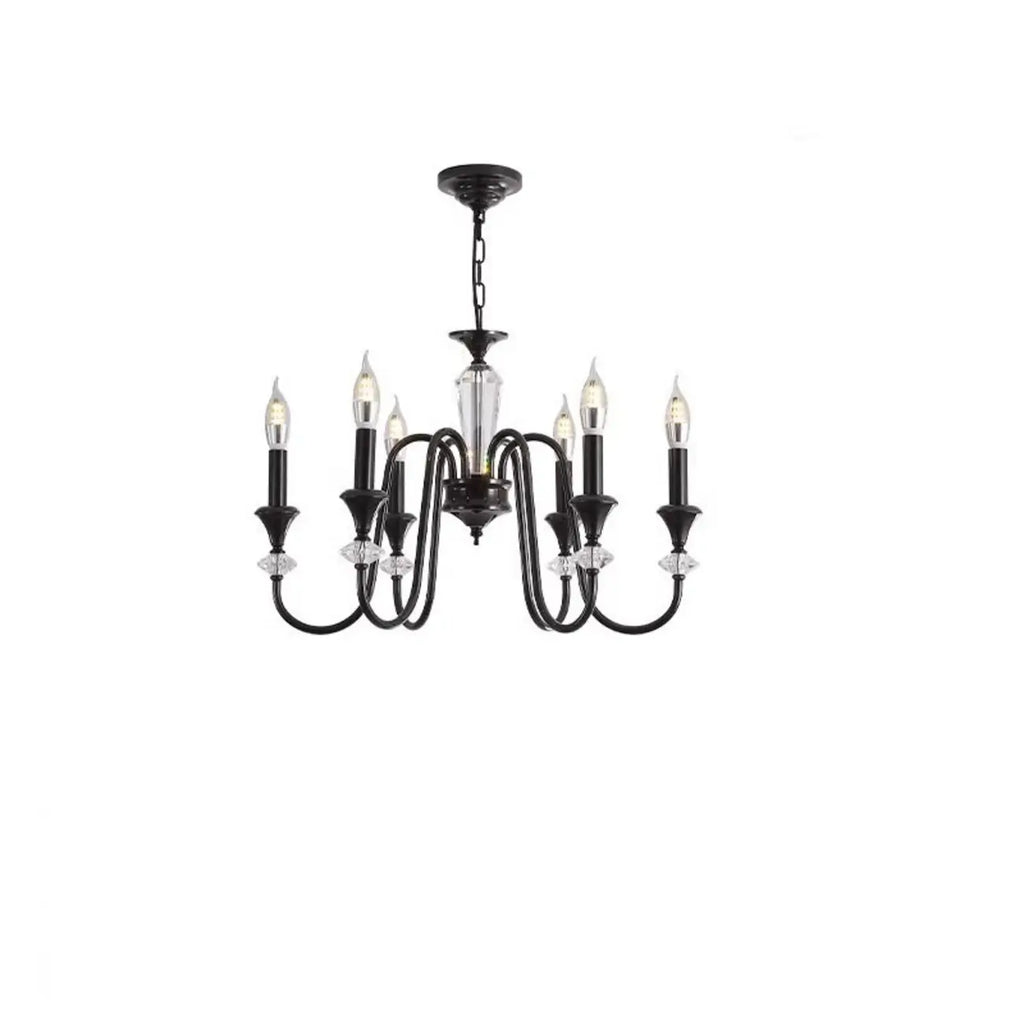 Vintage Black Metal Candlestick Crystal Chandelier