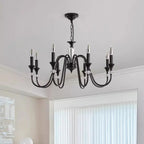 Vintage Black Metal Candlestick Crystal Chandelier