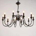 Vintage Black Metal Candlestick Crystal Chandelier
