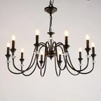 Vintage Black Metal Candlestick Crystal Chandelier
