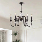 Vintage Black Metal Candlestick Crystal Chandelier
