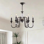 Vintage Black Metal Candlestick Crystal Chandelier