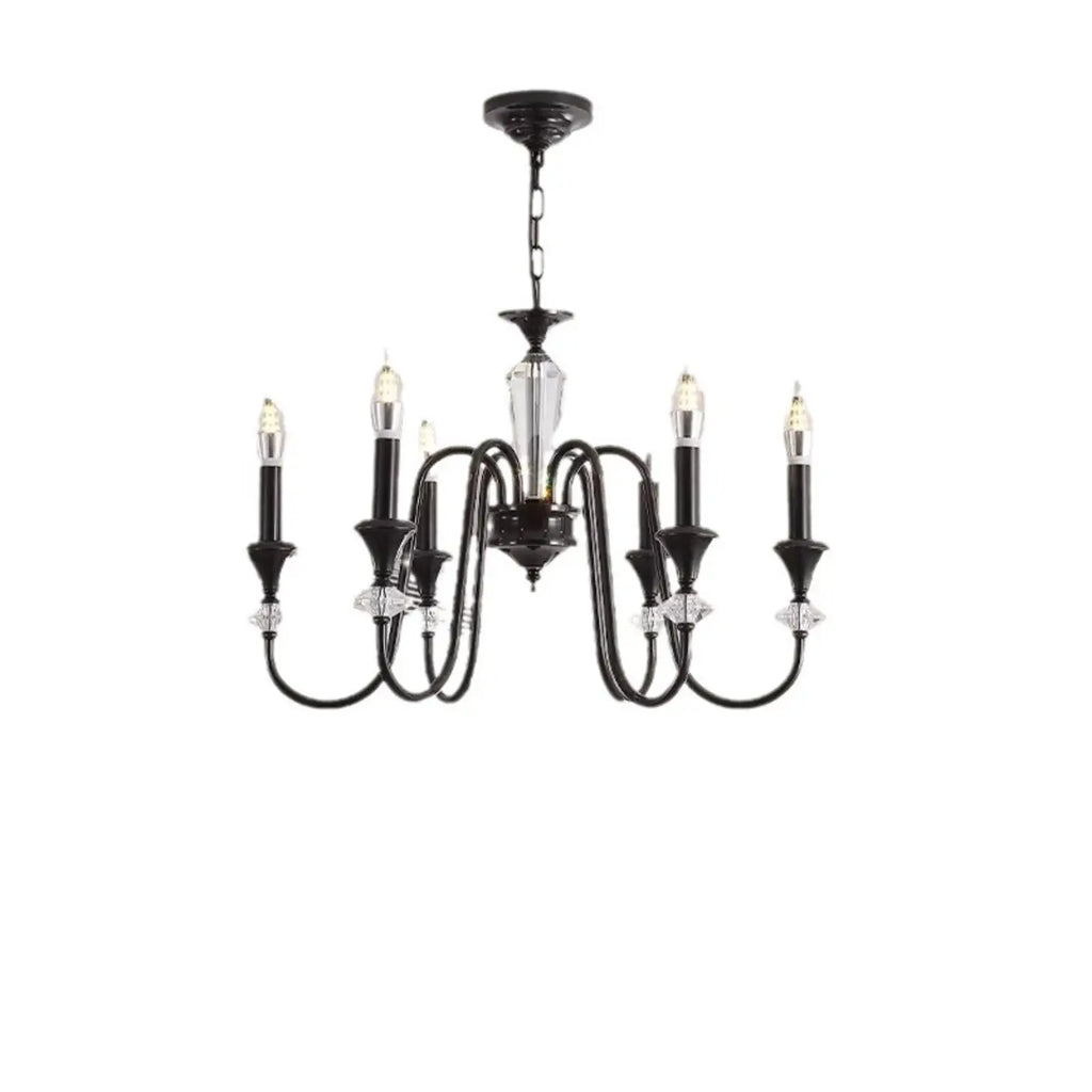 Vintage Black Metal Candlestick Crystal Chandelier