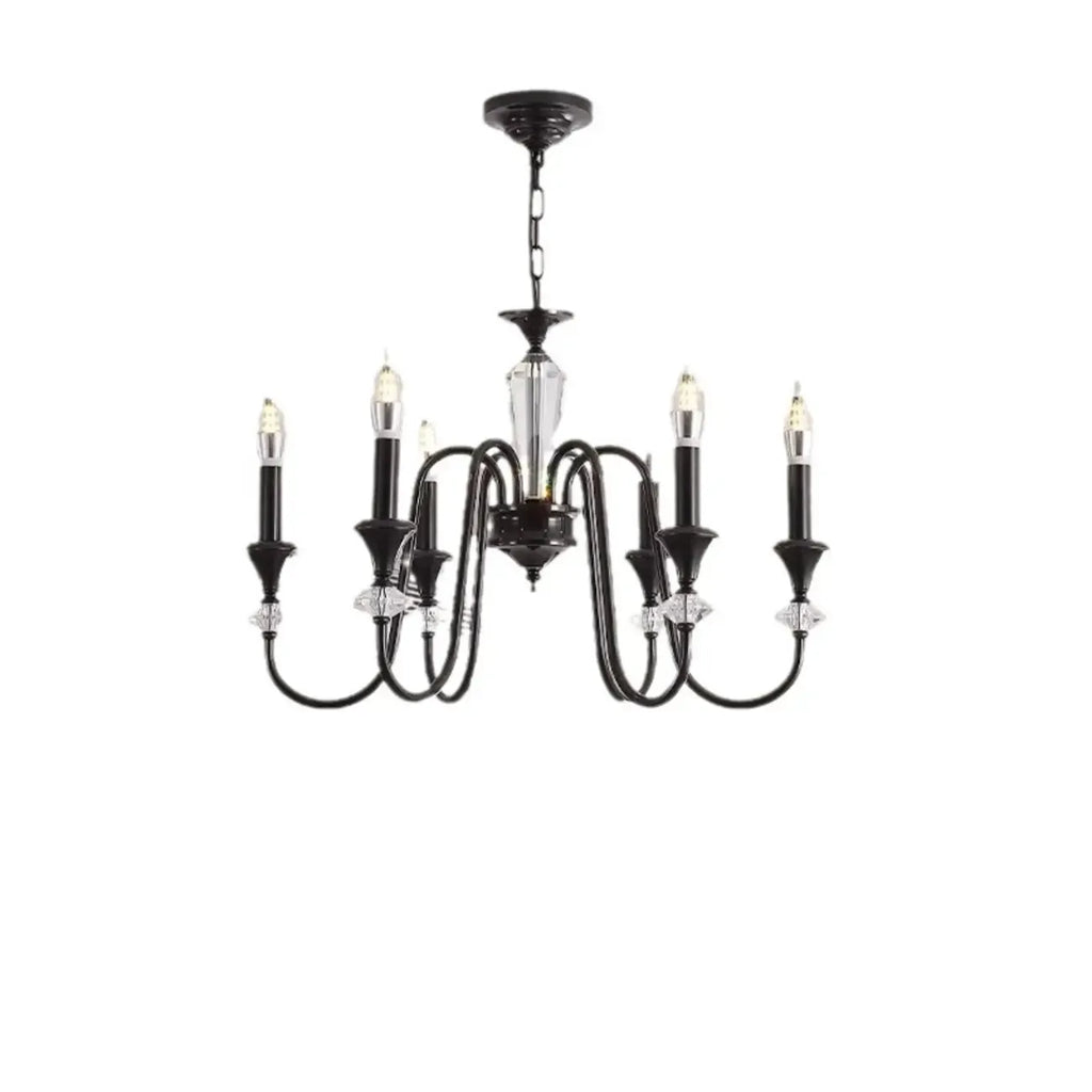 Vintage Black Metal Candlestick Crystal Chandelier