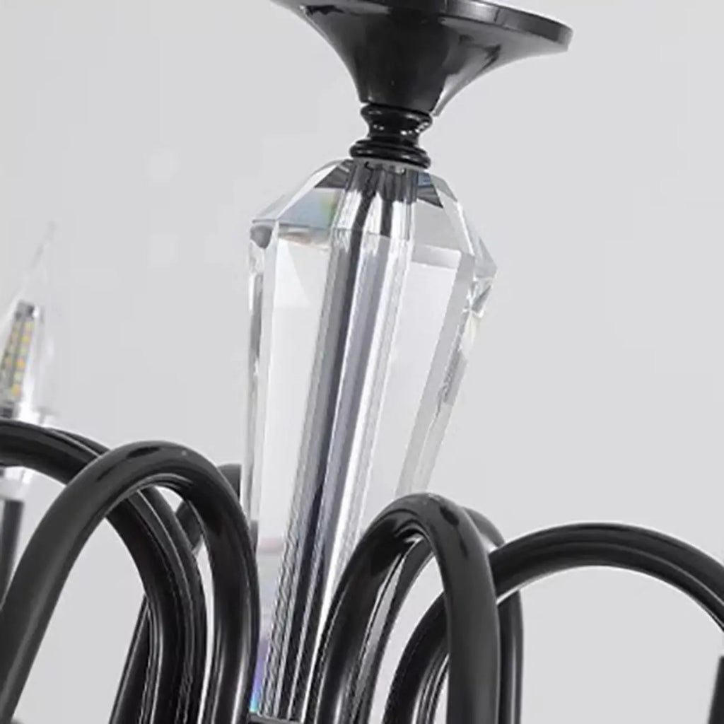 Vintage Black Metal Candlestick Crystal Chandelier