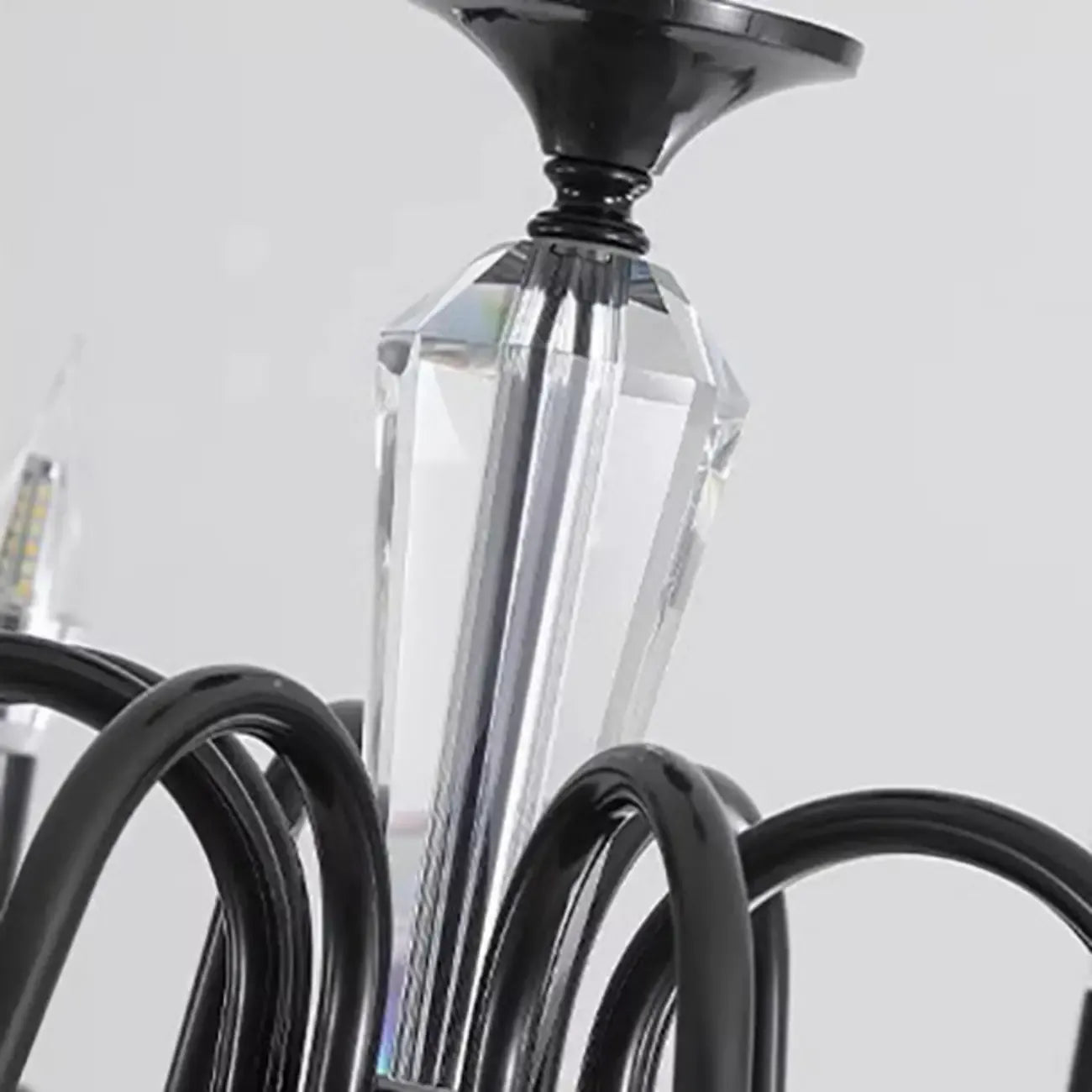 Vintage Black Metal Candlestick Crystal Chandelier