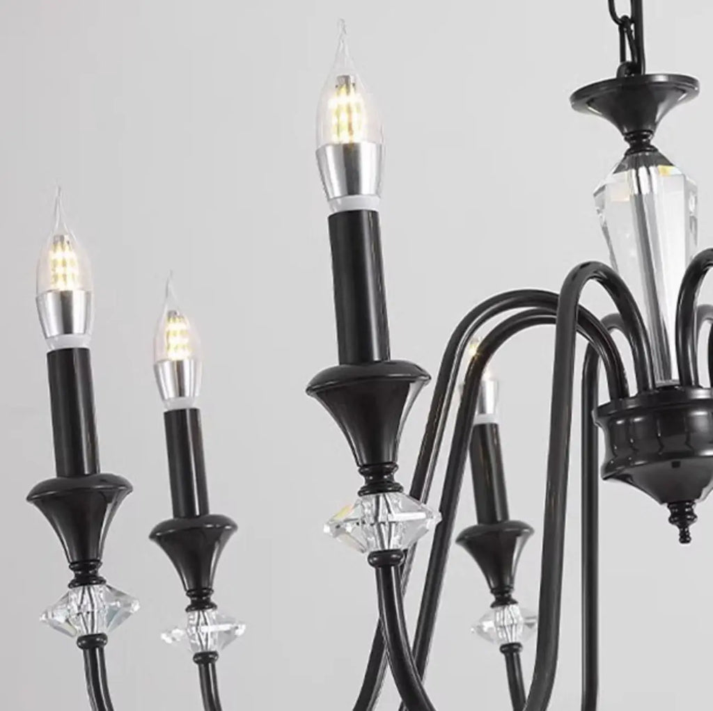 Vintage Black Metal Candlestick Crystal Chandelier