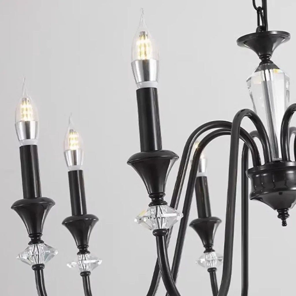 Vintage Black Metal Candlestick Crystal Chandelier
