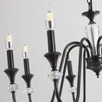 Vintage Black Metal Candlestick Crystal Chandelier