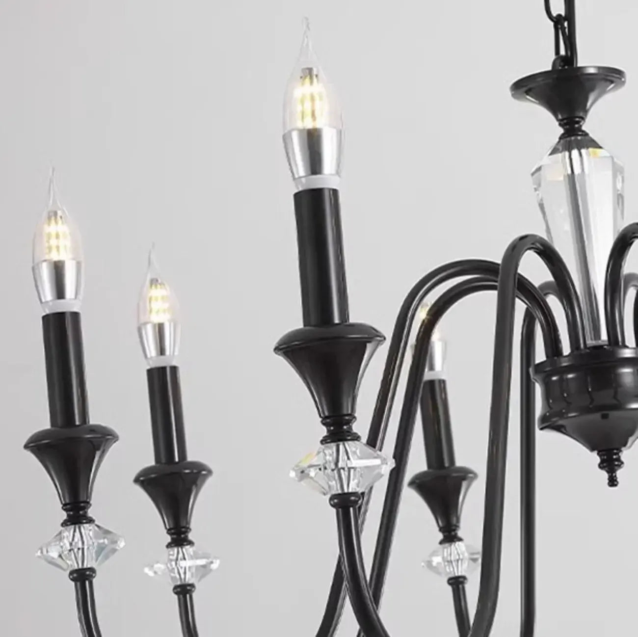Vintage Black Metal Candlestick Crystal Chandelier