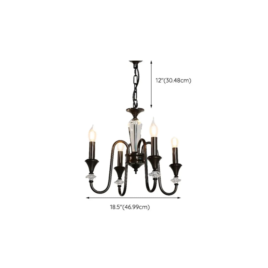 Vintage Black Metal Candlestick Crystal Chandelier