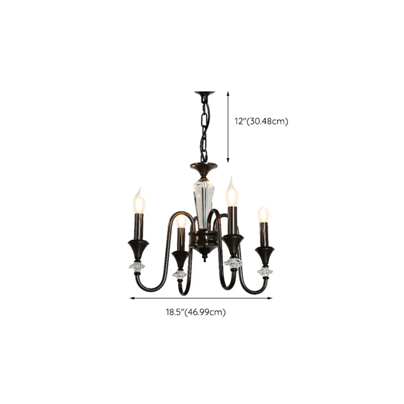 Vintage Black Metal Candlestick Crystal Chandelier