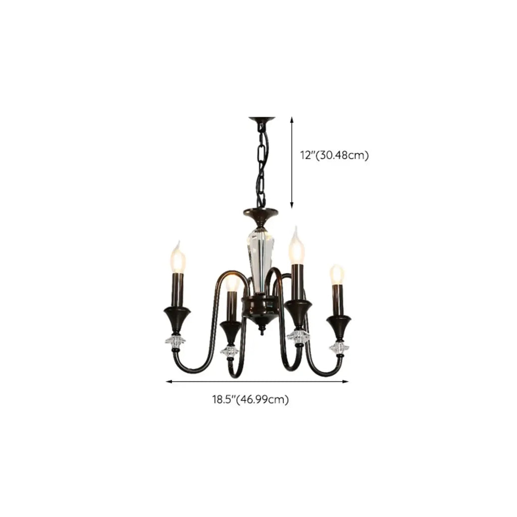 Vintage Black Metal Candlestick Crystal Chandelier