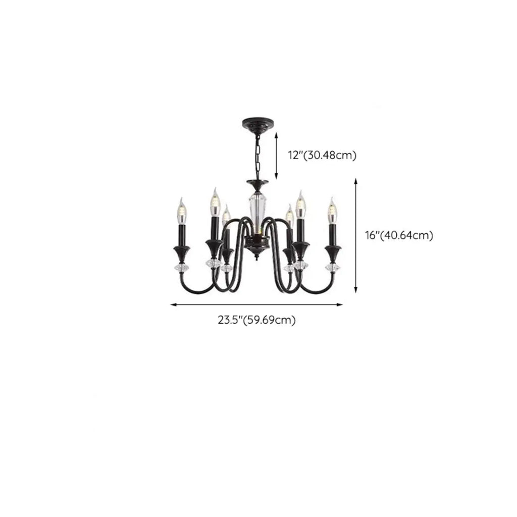 Vintage Black Metal Candlestick Crystal Chandelier
