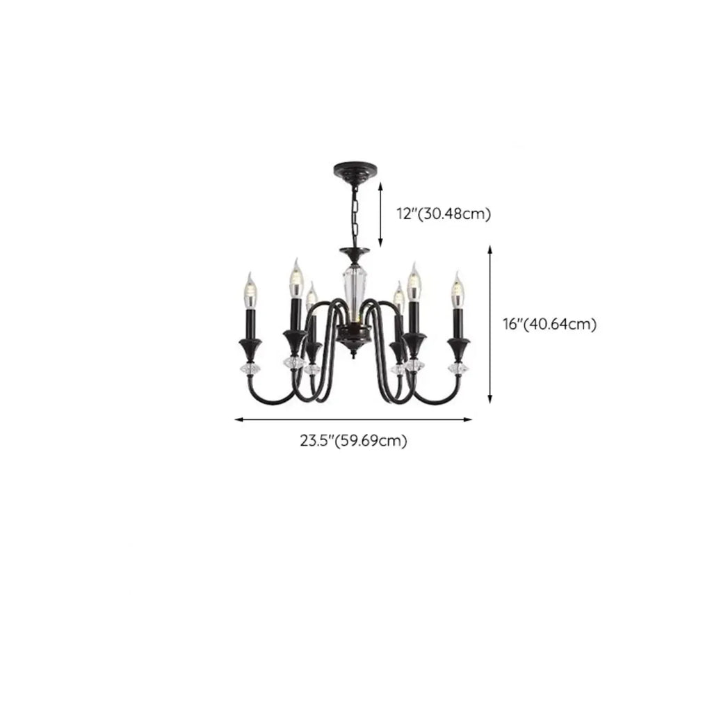 Vintage Black Metal Candlestick Crystal Chandelier