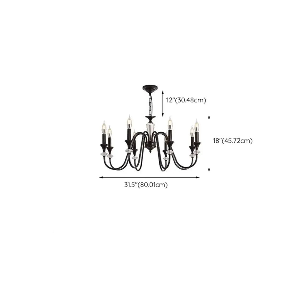 Vintage Black Metal Candlestick Crystal Chandelier